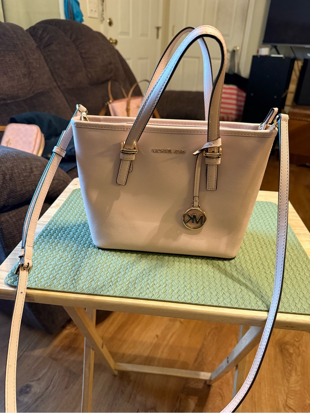 Michael Kors Small Saffiano Leather Shoulder Tote - Light Pink